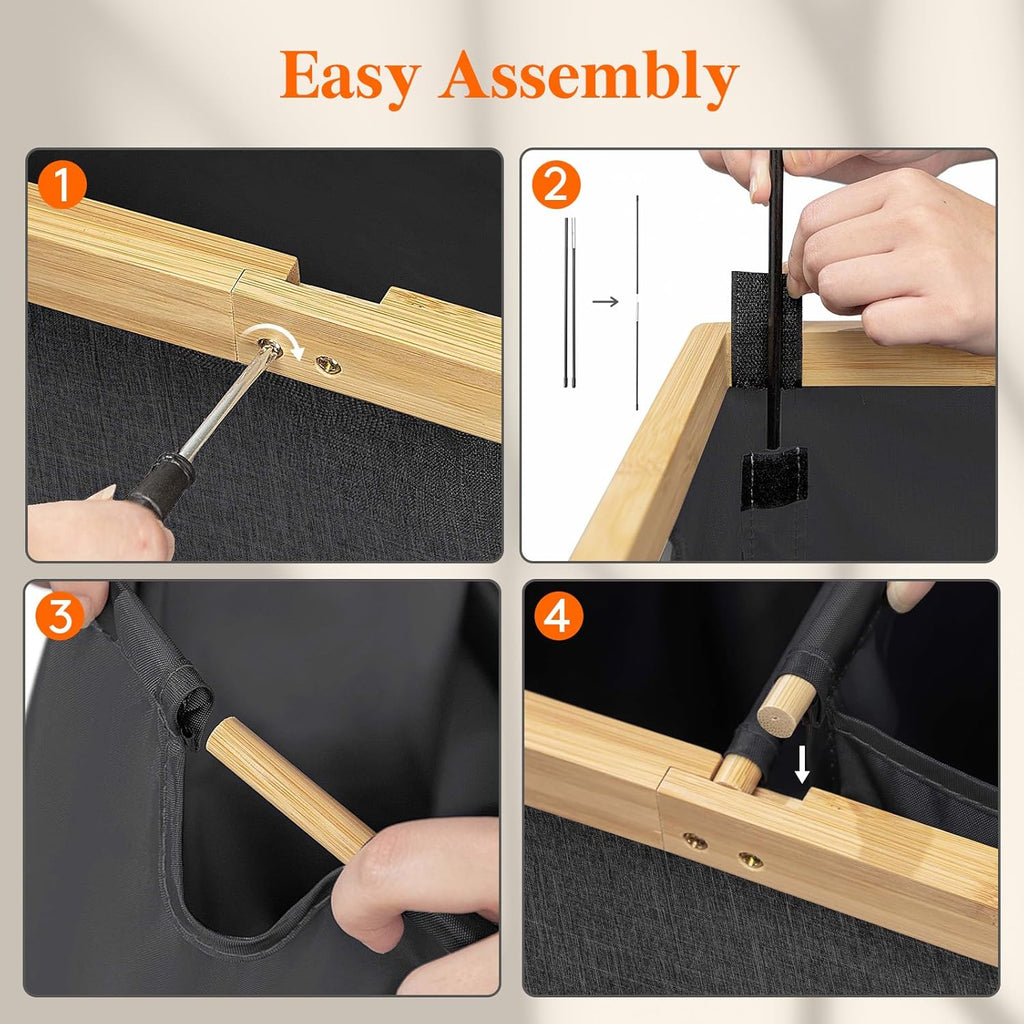 Lifewit 120L Double Laundry Hamper with Lid, Extra Large Bamboo Laundry Basket Dirty Clothes Hamper, 2 Section Laundry Bin Organizer for Laundry Room Bedroom with 2 Removable Liners & Bags, Dark Gray