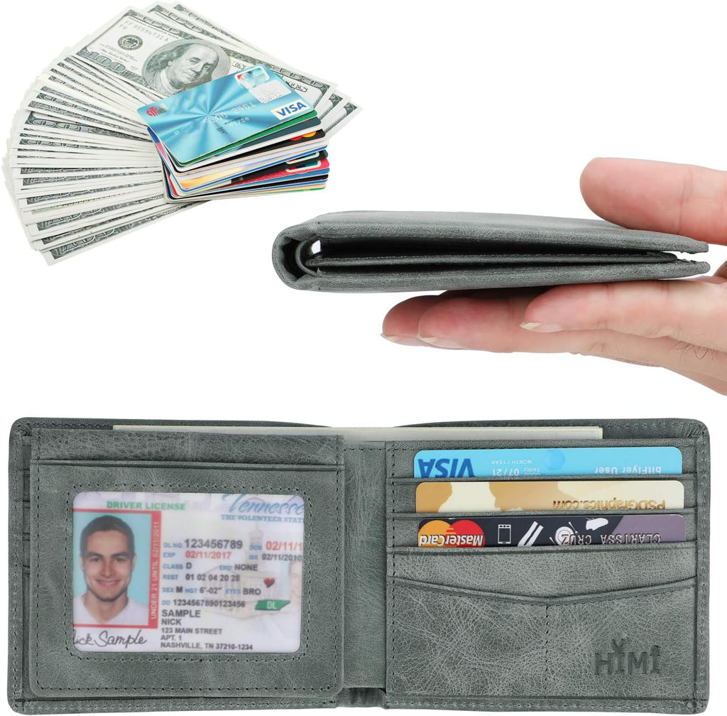 Wallet for Men-Genuine Leather RFID Blocking Bifold Stylish Wallet With 2 ID Window