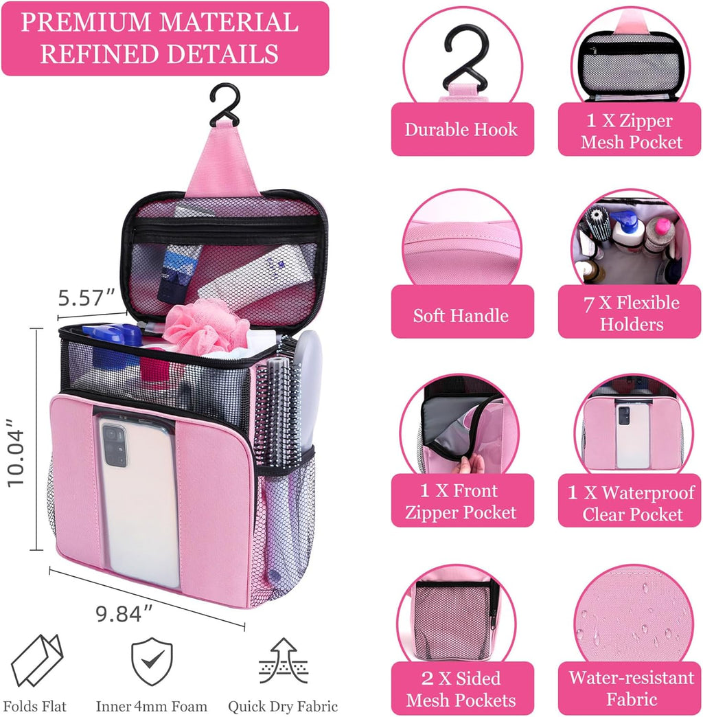Mesh Shower Caddy,Portable HangingTravel Toiletry Bag Dorm Room Essentials for College Students Girls,Large Makeup Organizer for Full-Sized Toiletries,Travel Essentials for Women Girls Camping Beach