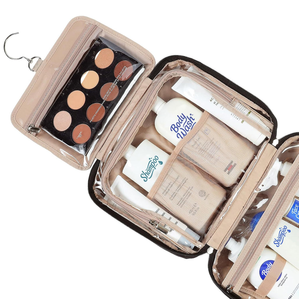 NISHEL Travel Toiletry Bag for Women Large Capacity, Makeup Essentials Organizer, Hanging Case for Accessories, Cosmetics, Black