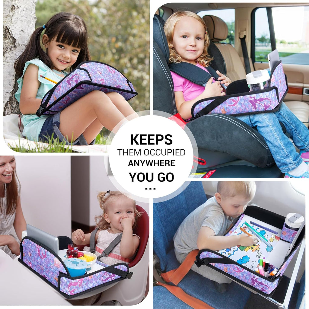 COOLBEBE Kids Travel Tray for Toddler Car Seat, Travel Tray for Airplane, Toddler Car Seat Lap Tray, Carseat Table Tray for Kids Travel Activities (Mermaid