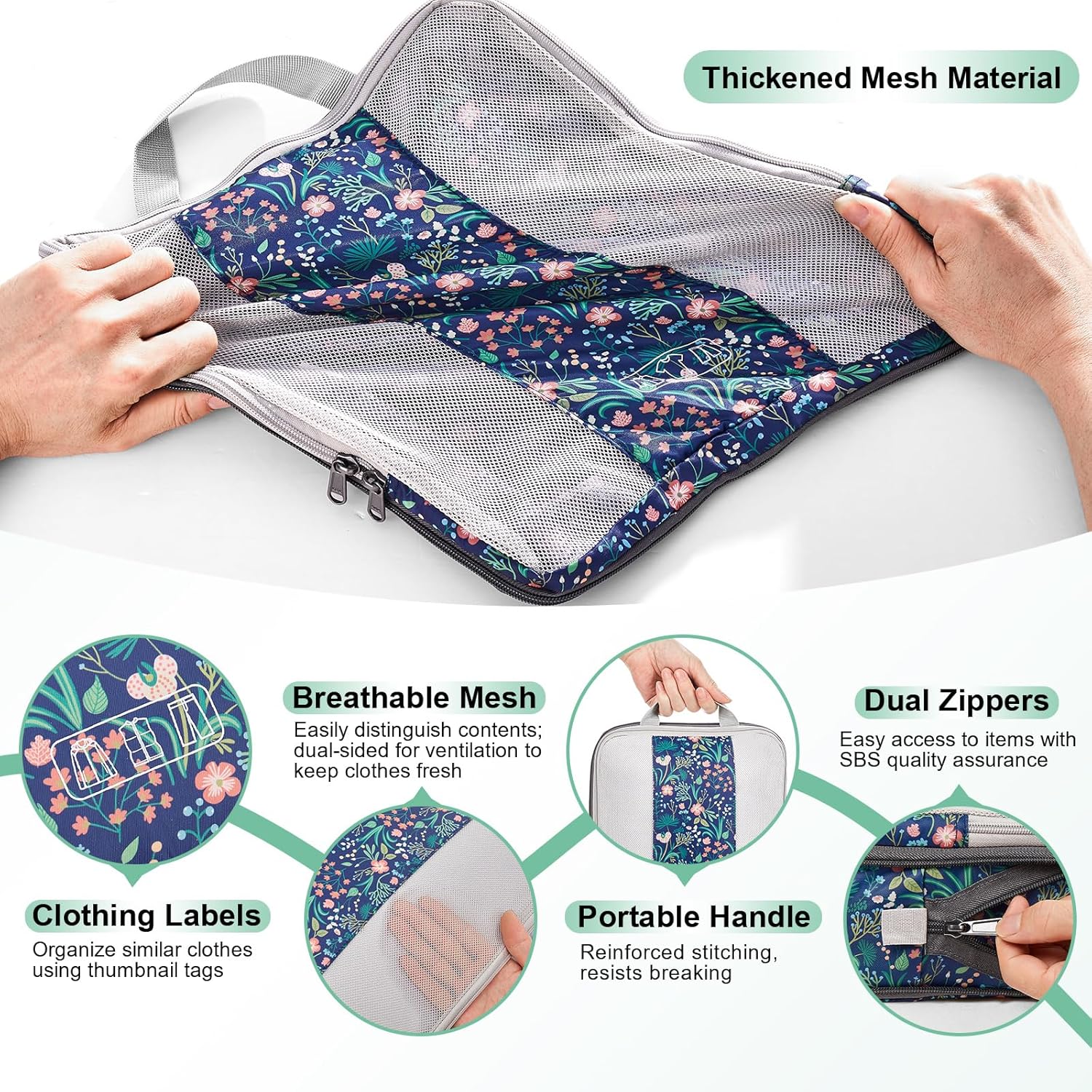 10 Set Compression Packing Cubes for Travel Essentials,Compressible Expandable Packing Cubes for Suitcase,OlarHike Luggage Organizer Bags,Handy Helper for Organizing Clothes(Dark Blue Floral)