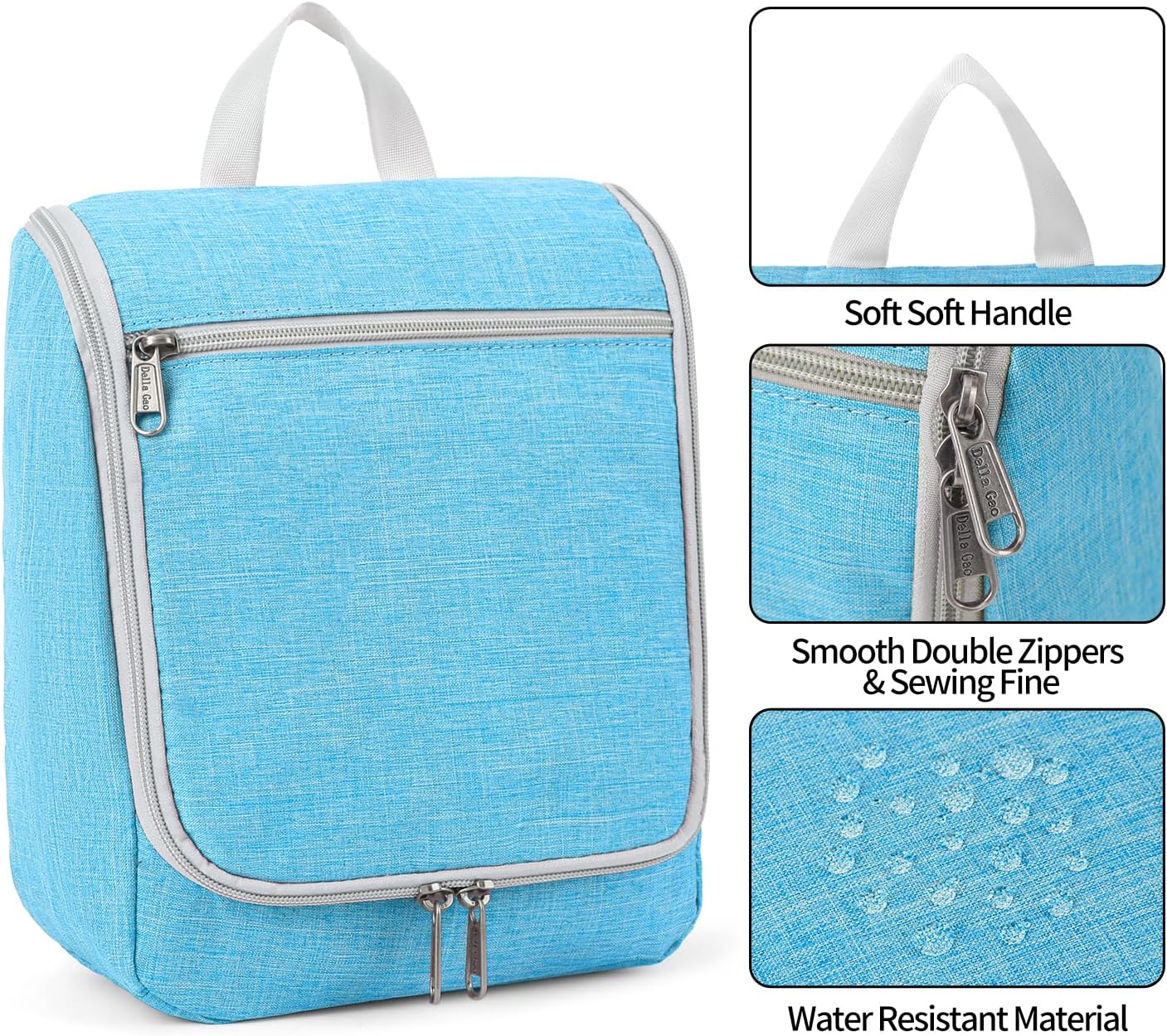 Della Gao Hanging Toiletry Bag for Men & Women, Portable Travel Cosmetic Makeup Bag Toiletries Organizer Kit, Water Resistant Bathroom Bag, Blue