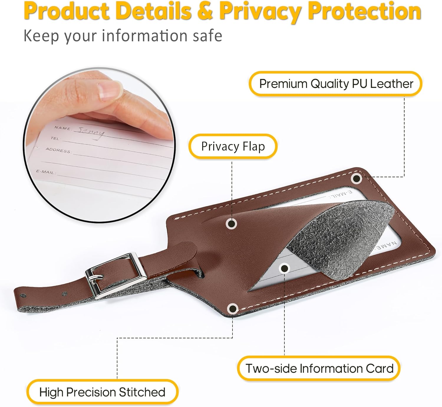 Travelambo Luggage Tags for Suitcases PU Leather Travel Tags Bag Tags Privacy Protection Travel Essentials