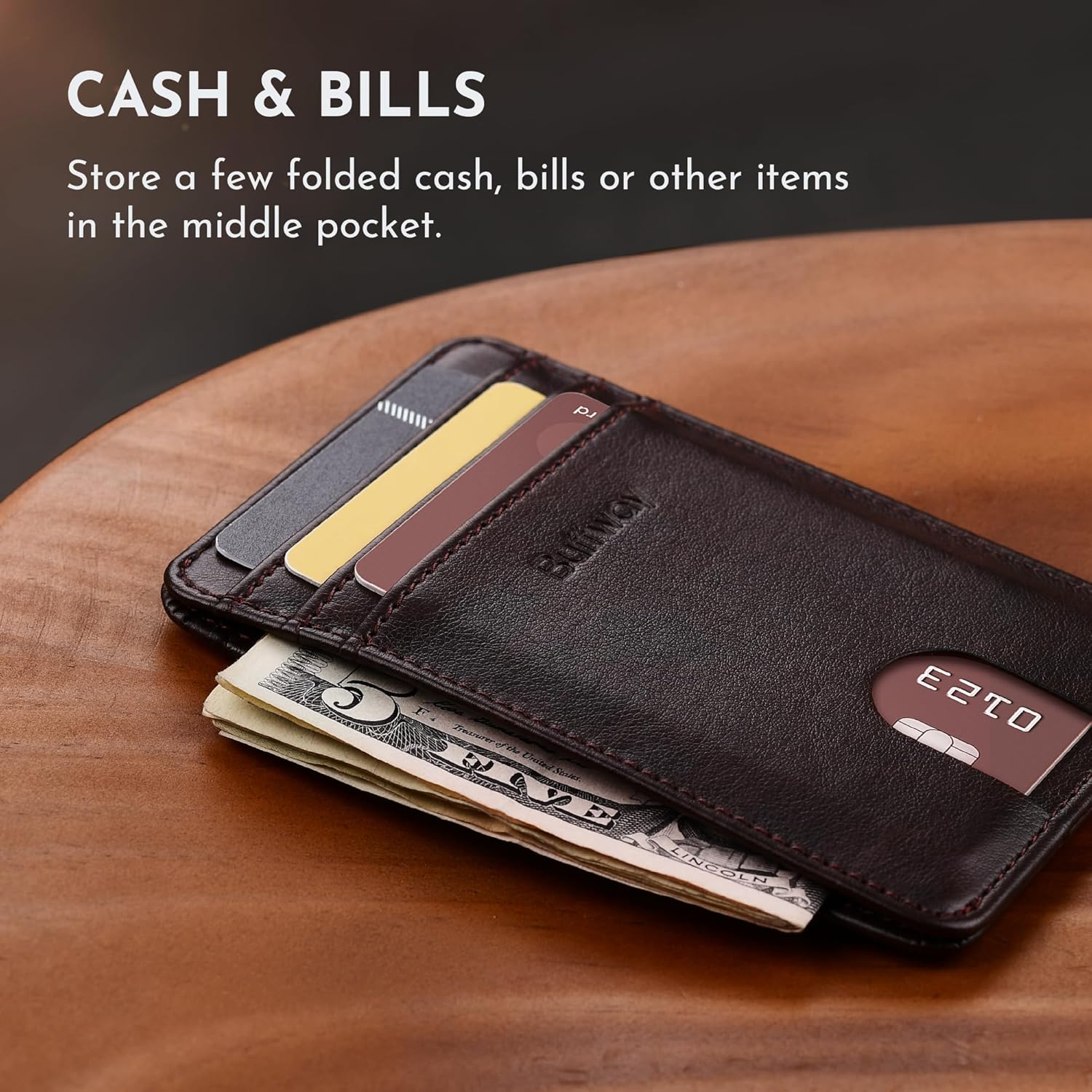 Buffway Mens Slim Wallet, Minimalist Thin Front Pocket Leather Credit Card Holder with RFID Blocking for Work Travel