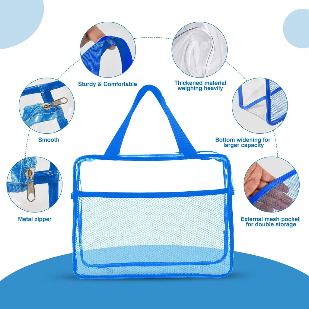 XEWEA Clear Travel Toiletry Bags, 3 Pack TSA Approved Transparent Makeup Bag for Men Women, Large Waterproof PVC Quart Organizer with Zipper for Toiletries Airline Essentials,Toy Storage Pouch Blue