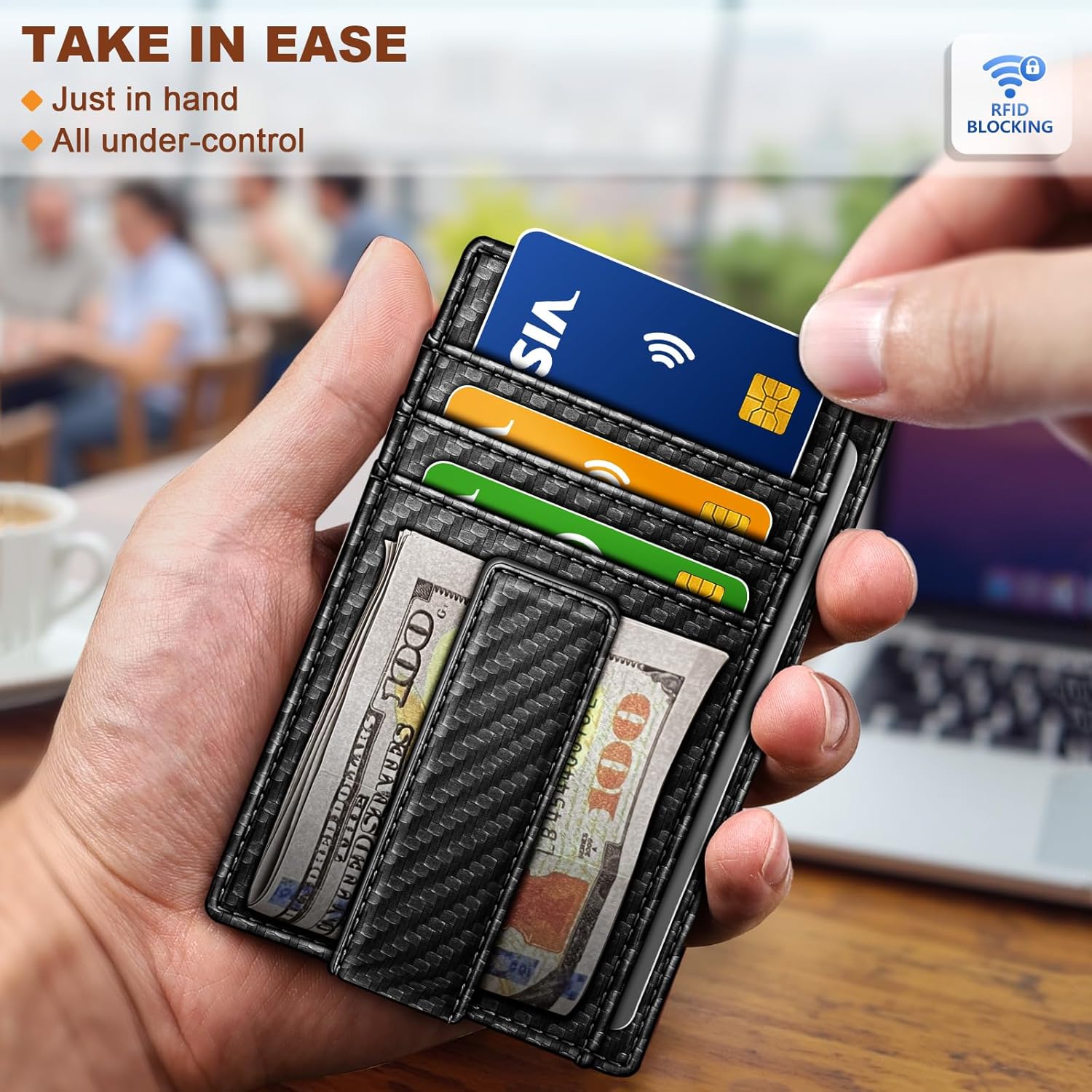 BULLIANT Men Wallet,Slim Leather Wallet Money Clip Card Hodler For Men Gift 8 Cards RFID Blocking