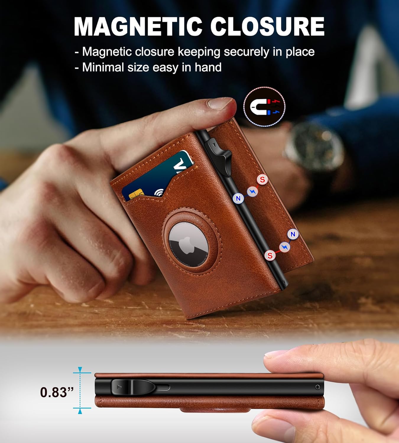 Airtag Wallet for Men,with Cash Pocket 2 ID Window 9-12 Cards,Metal Case Smart Slim Pop Up Credit Card Holder Flip with Magnetic Closure RFID Blocking Trifold wallet with Gift Box