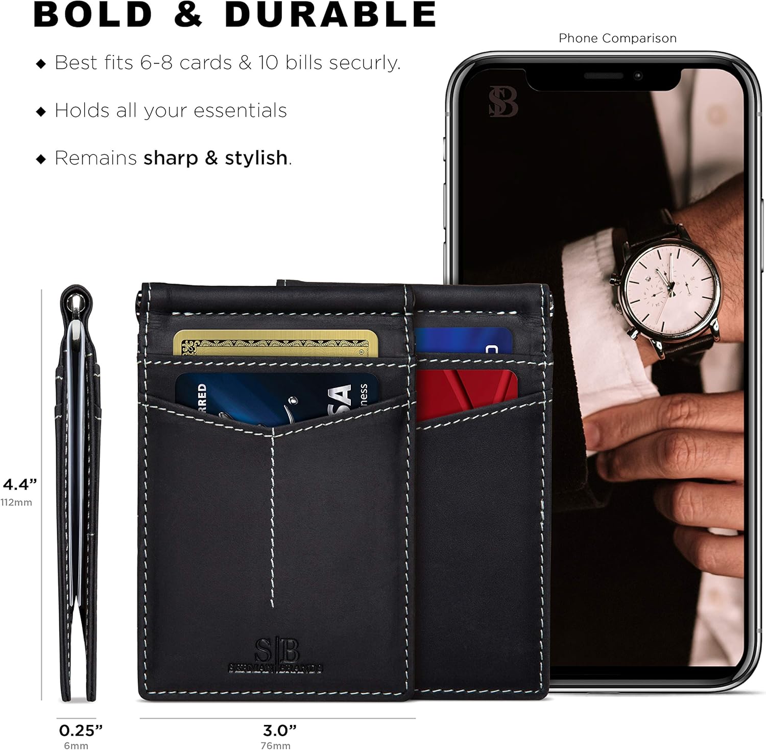 SERMAN BRANDS RFID Blocking Wallet Slim Bifold - Genuine Leather Minimalist Front Pocket Wallets for Men with Money Clip Gift