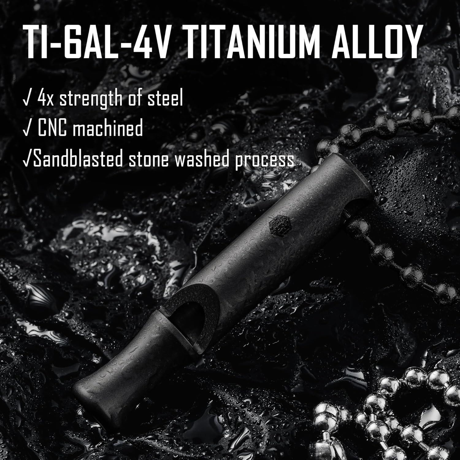 KeyUnity Titanium Emergency Whistle with Metal Lanyard, 120dB+, One-Piece Outdoor Survival Whistle, Ultra-Light, Rustproof