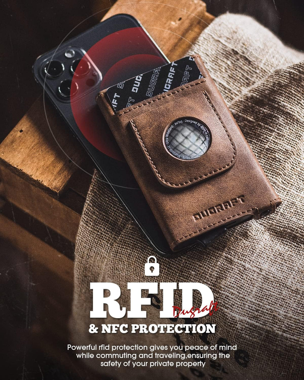 DUGRAFT Pop Up Wallet with AirTag Holder, RFID Blocking Air Tag Wallet with Money Clip Smart Credit Card Holder Wallet for Men(AirTag Not Included)