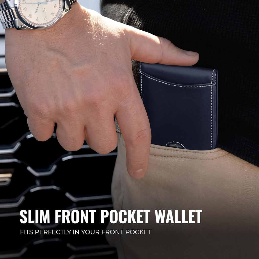Kingly Cash Pocket Slim Wallet for Men - RFID Blocking Leather Card Holder - Minimalist Men’s Wallet for Front Pockets - Holds 1-15 Cards & Cash - Durable Italian Leather Wallets