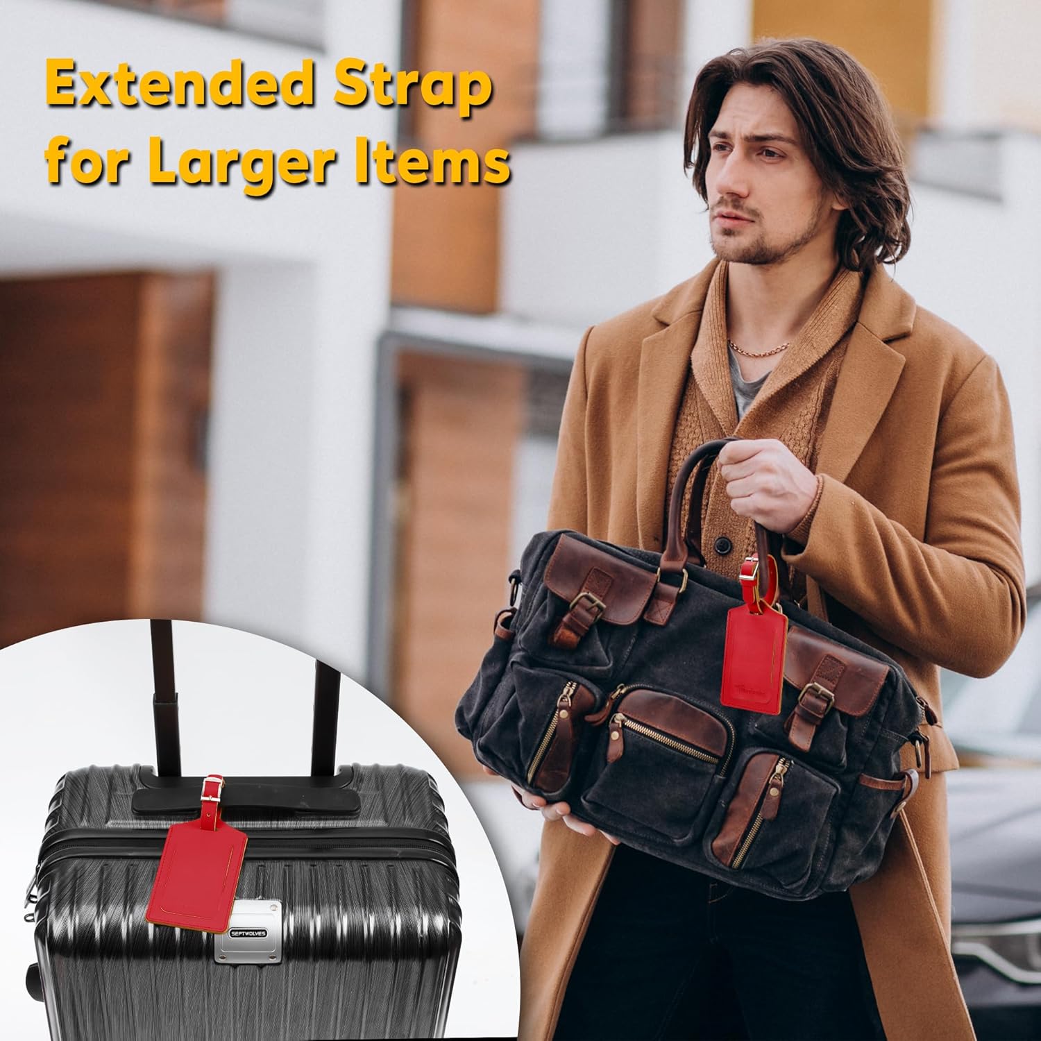 Travelambo Luggage Tags for Suitcases PU Leather Travel Tags Bag Tags Privacy Protection Travel Essentials