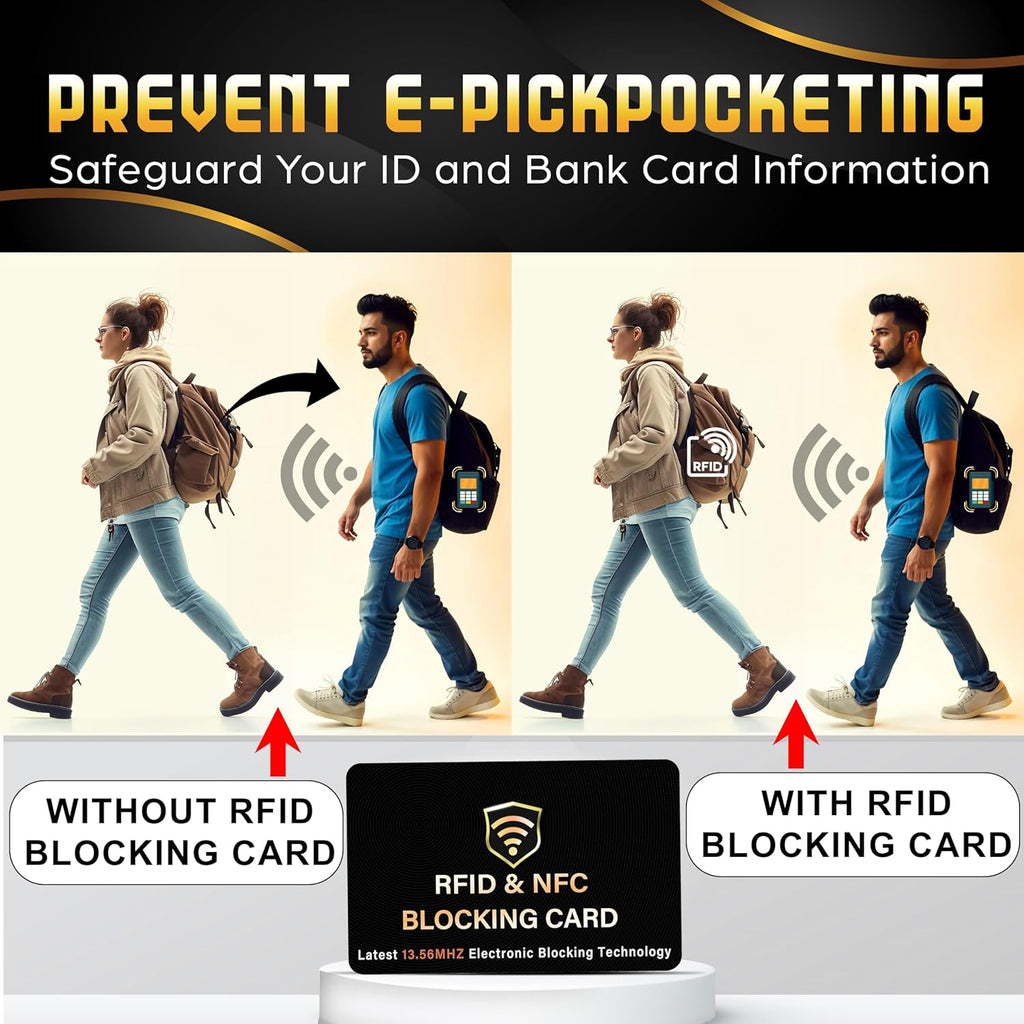 SaiTech IT 10 Pack RFID Blocking Card, One Card Protects Entire Wallet Purse, NFC Contactless Bank Debit Credit Card Protector ID ATM Guard Card Blocker–(Black)