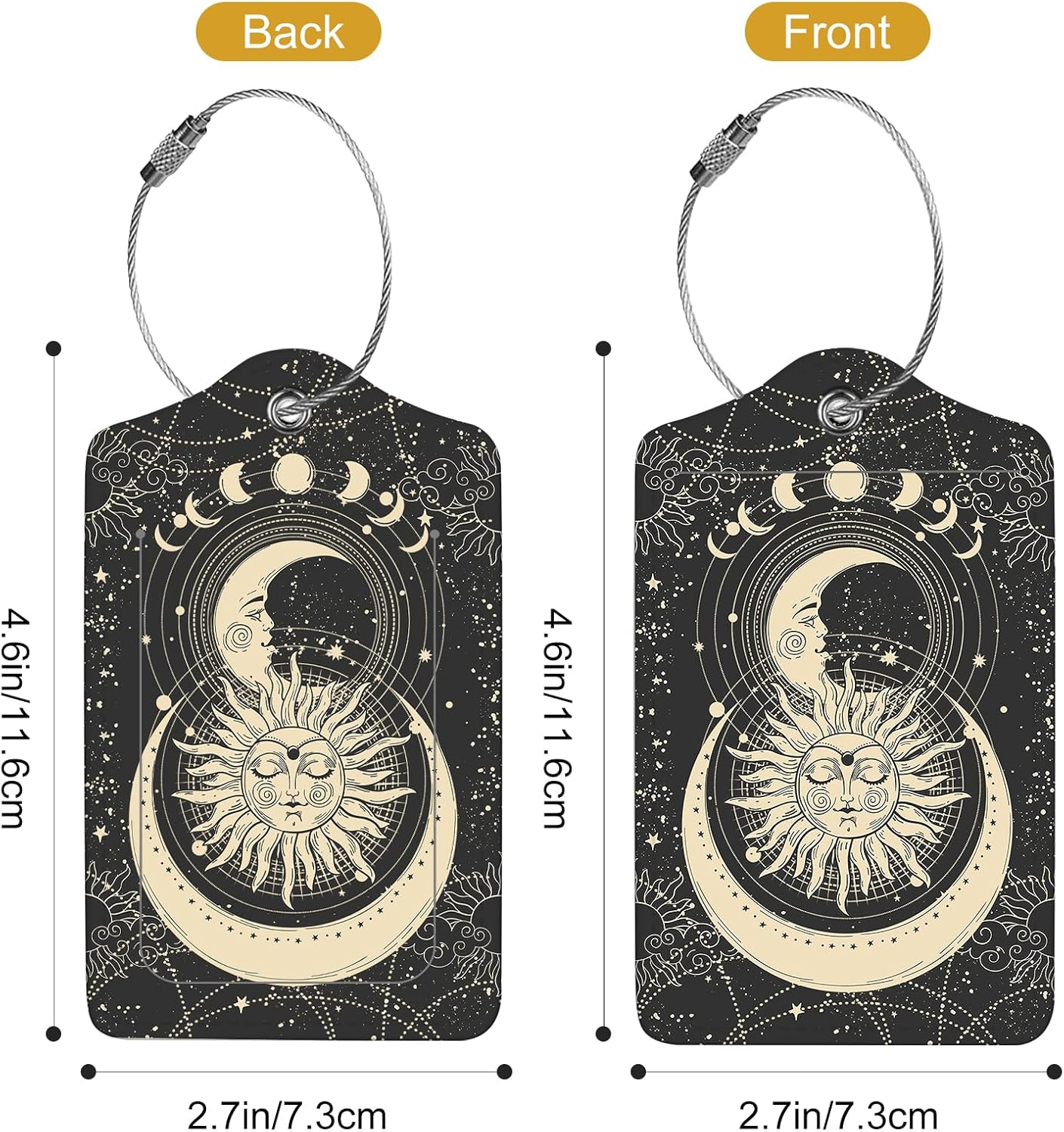 2Pack Luggage Tags for Suitcases, Cute Unique Pu Leather Cruise Luggage Tag with Privacy Cover ID Label Address Card and Metal Ring  Sun and Moon Face