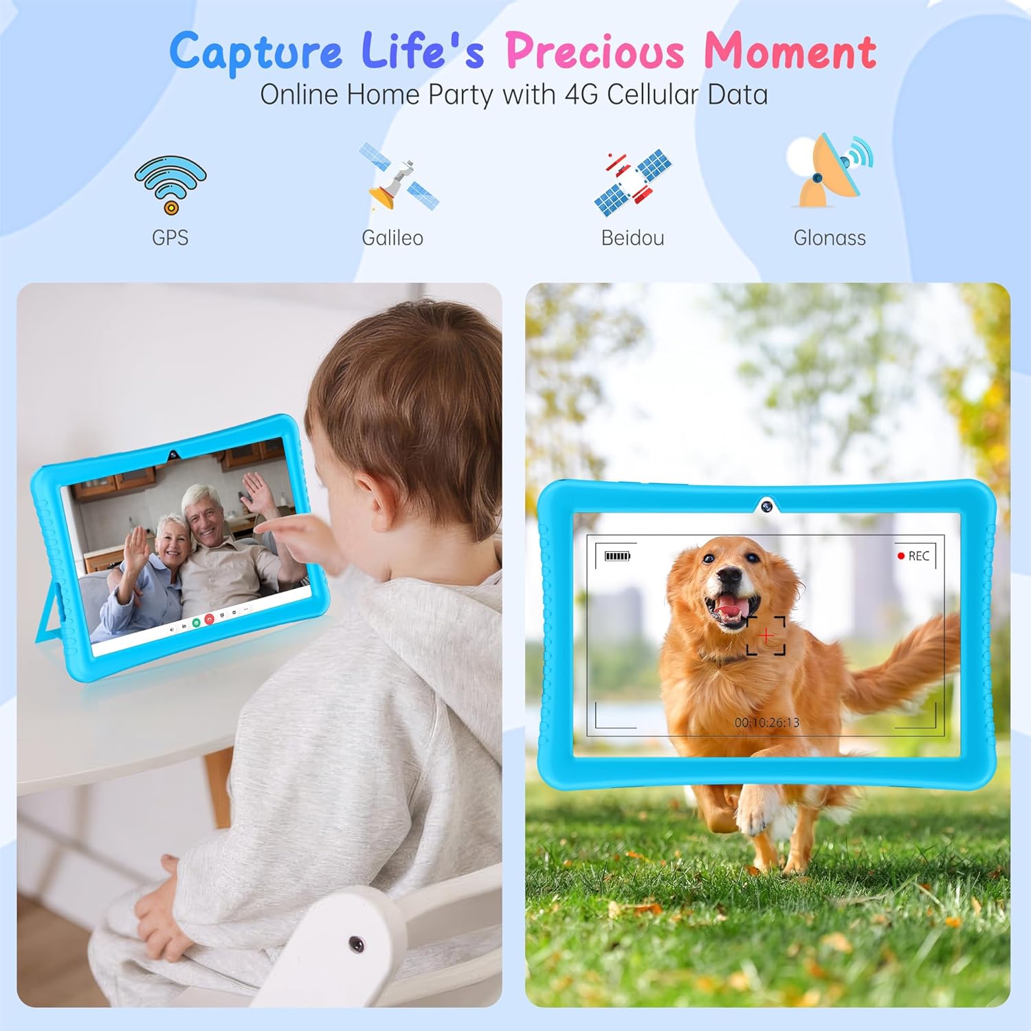 HAOVM Tablet 10 inch Android 14, 4G SIM Unlocked, Kid Tablet with SIM Card Slot, IPS Touch Screen, 2.0GHz Fast Processor, 3GB+32GB+TF Expand,2.4G/5GHz WiFi,8MP Camera, GPS, with Blue case