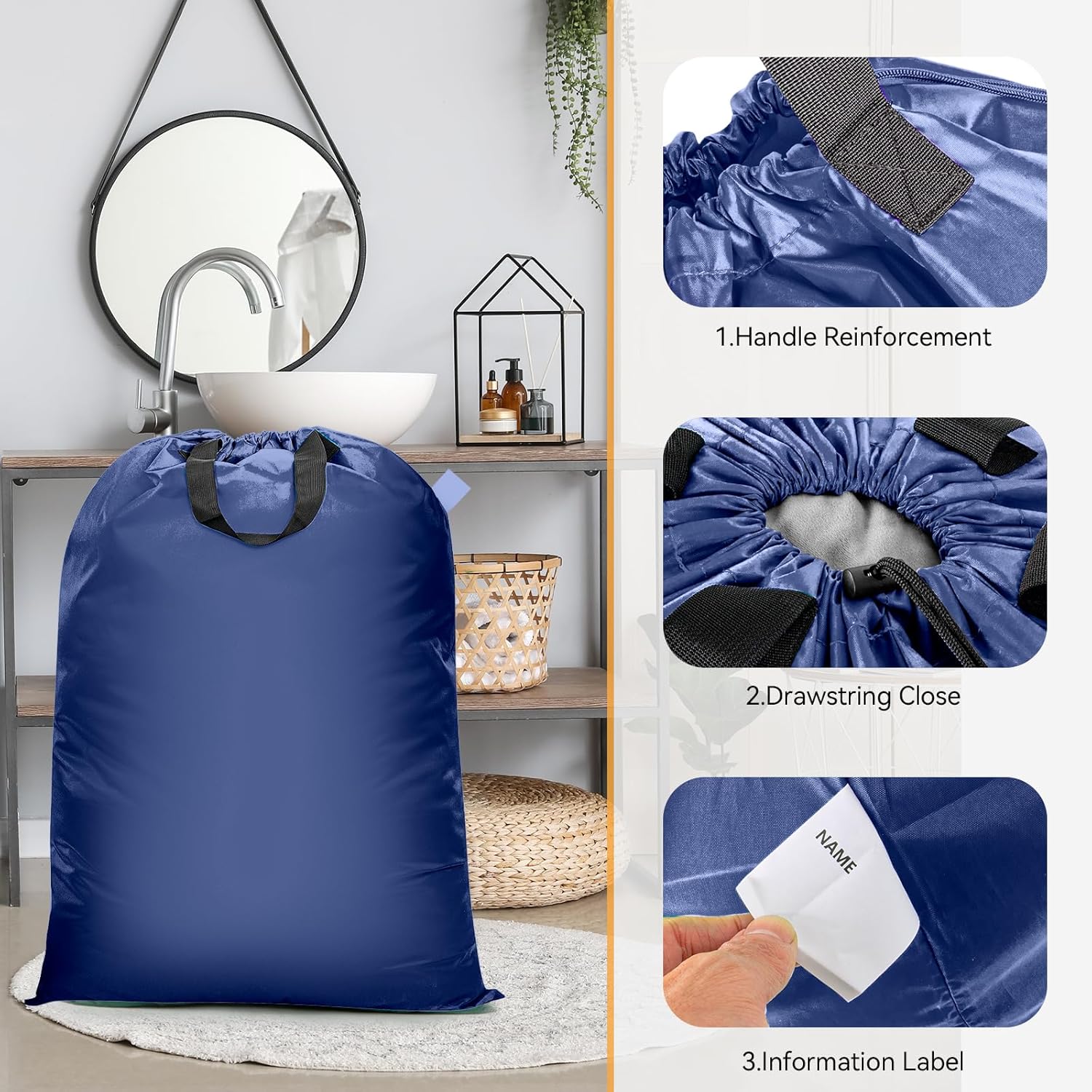 Extra Large Heavy Duty Laundry Bag - 28" x 40", Travel Laundry Bag for Dirty Clothes, Camping & Travel (Navy)