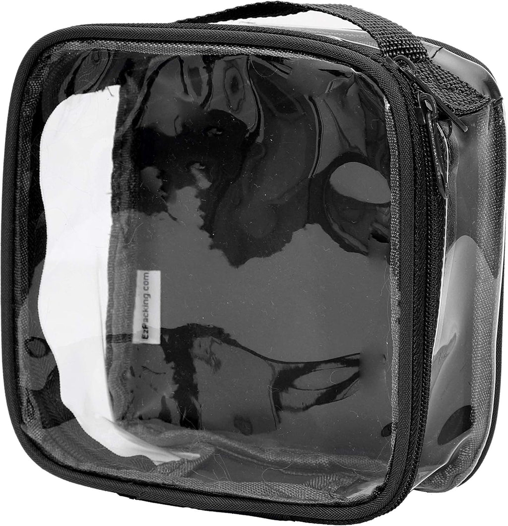 Clear TSA Approved 3-1-1 Travel Toiletry Bag for Carry On / Quart Size Transparent Liquids Pouch for Airport Security / Reusable See Through Vinyl & PVC Plastic Organizer for Men and Women (Black)