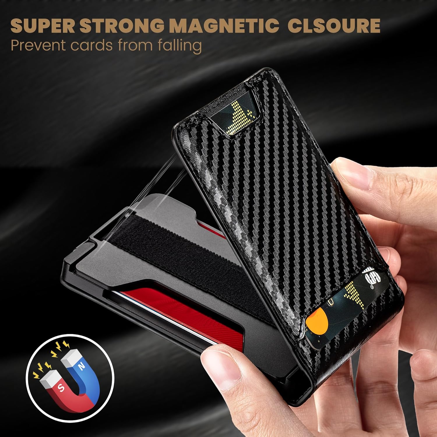 Wallet for Men Newly Upgraded Magnetic Minimalist Slim Men’s Wallet, RFID Blocking Mens Wallet with Money Clip & ID Window, Metal Compact Wallet with Nice Gift Box (Carbon Fiber)
