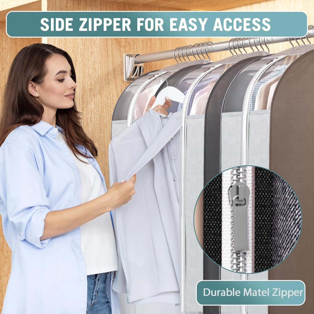 10" Gusseted Garment Bags for Hanging Clothes with clear window, 60" Suit Bags for Open Closet Storage, Clothing Cover for Coat, Dress, Jacket, Shirt, Fur Wardrobe Protector, 3 Packs
