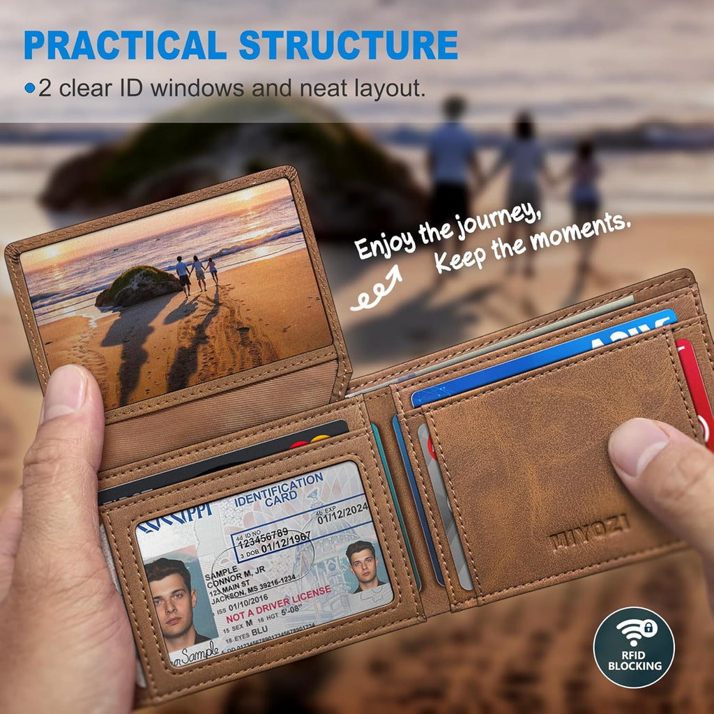 Airtag Wallet for Men,with Cash Pocket 2 ID Window 13 Cards,Slim Leather Wallet Front Pocket Card Holder RFID Blocking with Gift Box