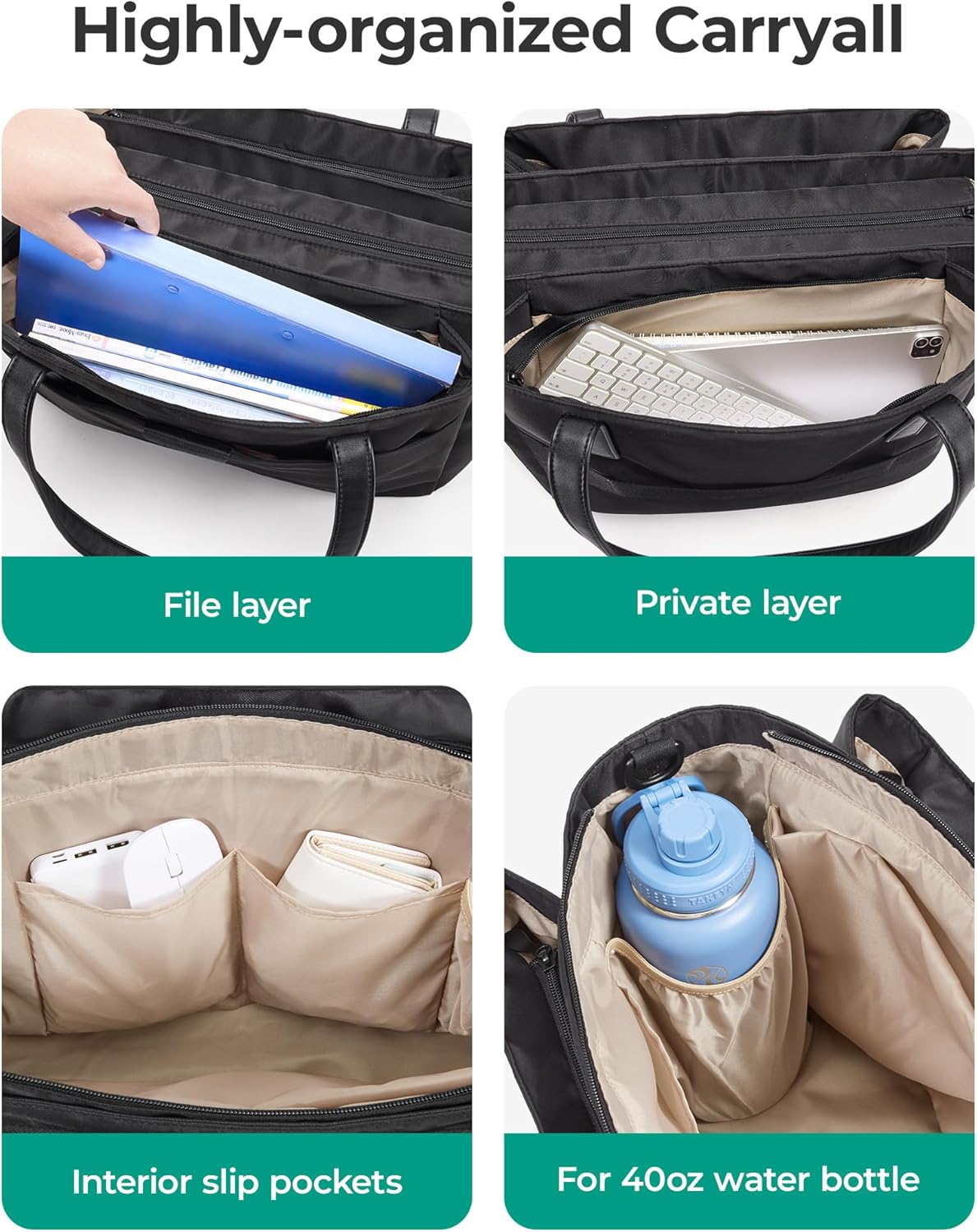 BAGSMART Tote Bag for Women with Compartments, Work Tote Bag with Zipper Women Purse Crossbody Shoulder Handbag with Strap