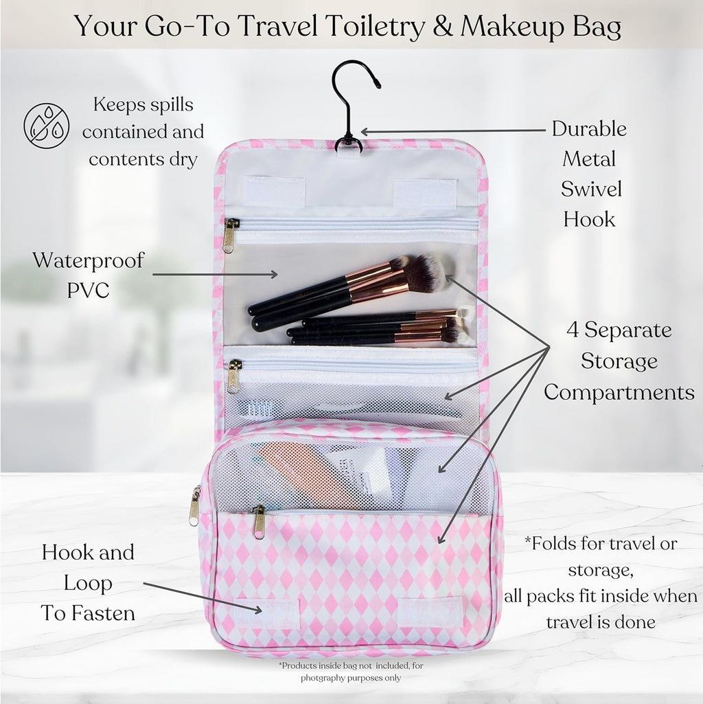 9 Set Packing Cubes - Suitcase Organizer, Cute Packing Cubes, Travel Bags Organizer for Luggage with Hanging Toiletry and Shoe Bag, Travel Essentials for Women, Men and Kids -Pink