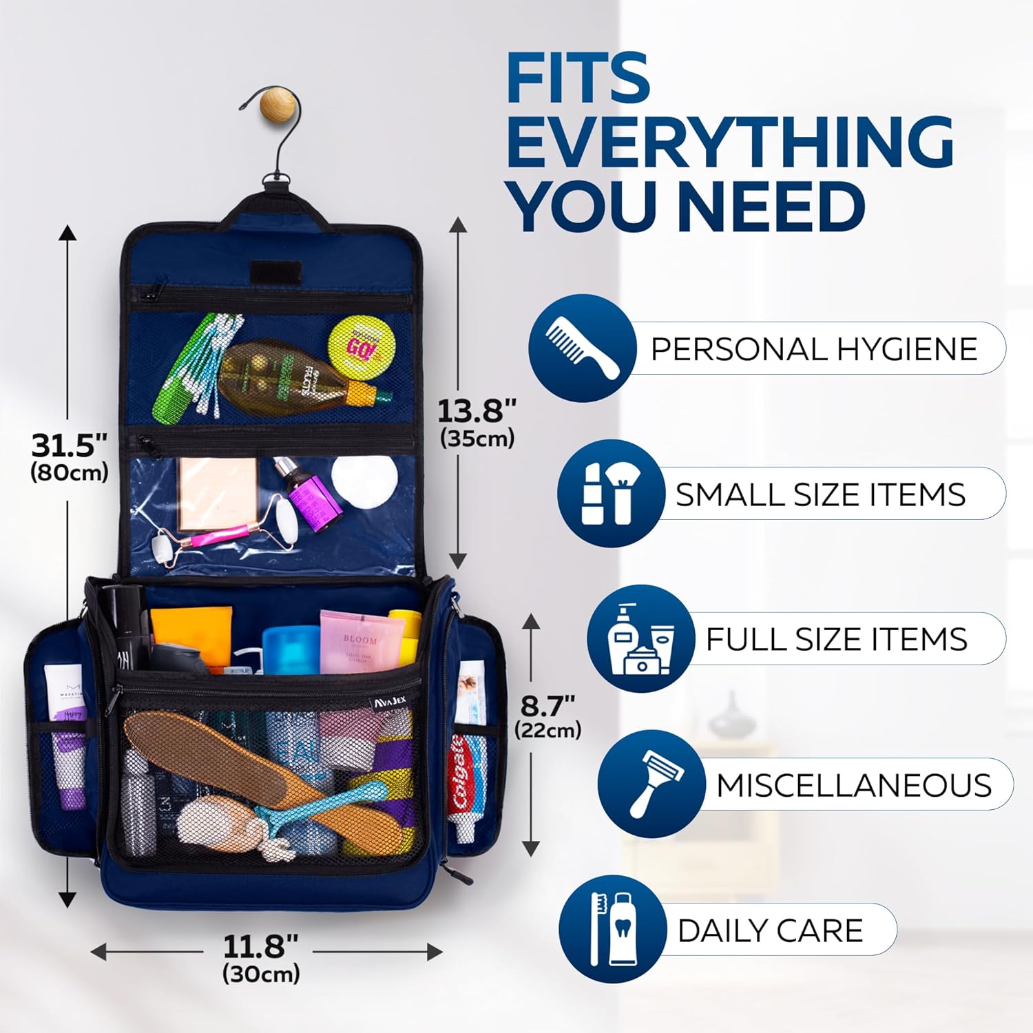 Extra Large Hanging Travel Toiletry Bag for Men and Women - Cosmetic Travel Bag With Shoulder Strap - Waterproof Hygiene Bag with Metal Xxl Swivel Hook and 19 Compartments for Toiletries