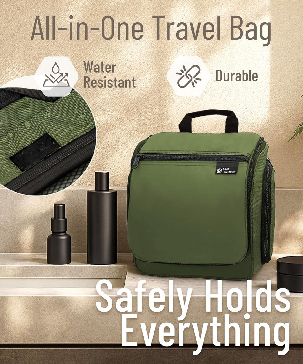 DD D&D Wanderlust D&D Hanging Travel Toiletry Bag for Men and Women – Cosmetics, Makeup and Toiletries Organizer Kit with 10 Compartments, XXL Metal Swivel Hook, Water-Resistant Nylon