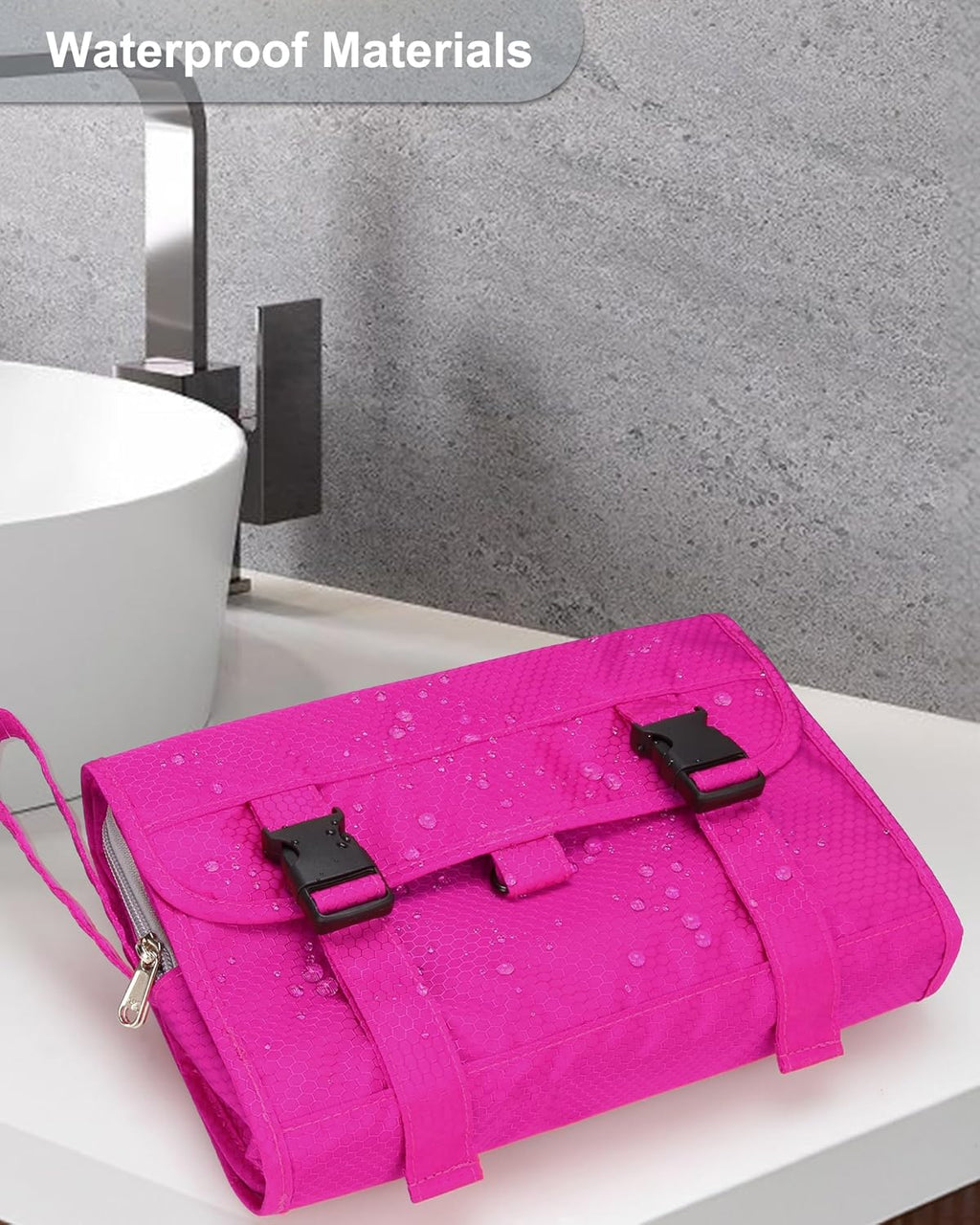 Relavel HangingTravel Toiletry Bag for Women, Large Capacity Toiletries Bag, Travel Essentials Organizer, Hanging Makeup Case for Accessories, Waterproof Bathroom Shower Bag (hot pink)