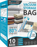 10 Pack Vacuum Storage Bags, Space Saver Bags (2 Jumbo/2 Large/3 Medium/3 Small) Compression Storage Bags for Comforters and Blankets, Vacuum Sealer Bags for Clothes Storage, Hand Pump Included