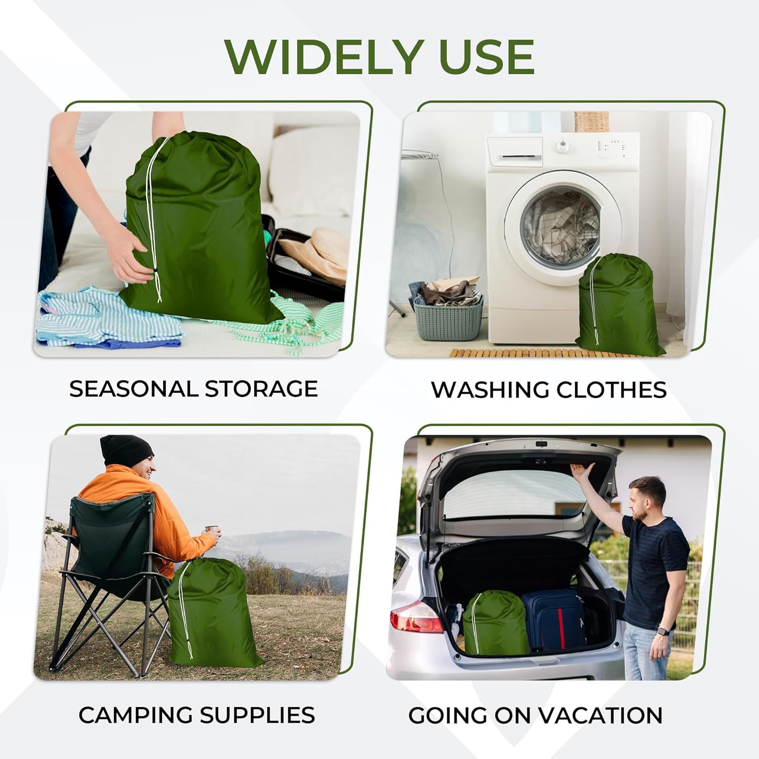 Laundry Bag with Locking Closure Drawstring – Extra Large Heavy Duty 100% Nylon, Large & Foldable Clothes Sack – Lightweight Dirty Laundry Organizer for Travel, Dorm, Gym – L 40" x H 50" (ARMY GREEN)