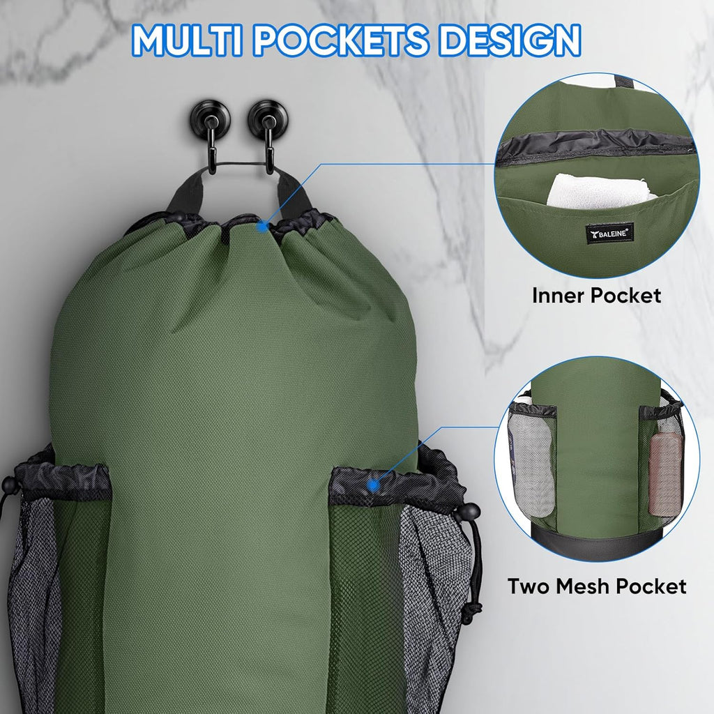 BALEINE 120L Laundry Bag Backpack, 900D Oxford Fabric Large Travel Laundry Bags with Shoulder Straps and 2 Mesh Pockets for College Dorm, Apartment, Laundromat (Green, 120L)