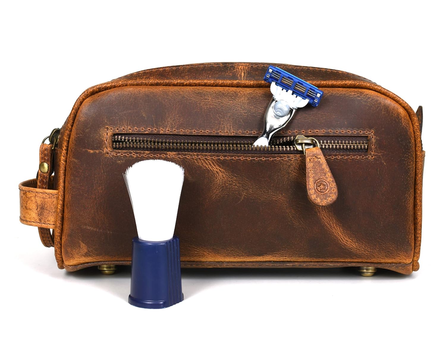 10" Premium Leather Toiletry Travel Pouch With Waterproof Lining | King-Size Handcrafted Vintage Dopp - Kit ~ Gift for Father's Day By Aaron Leather Goods (Copper)