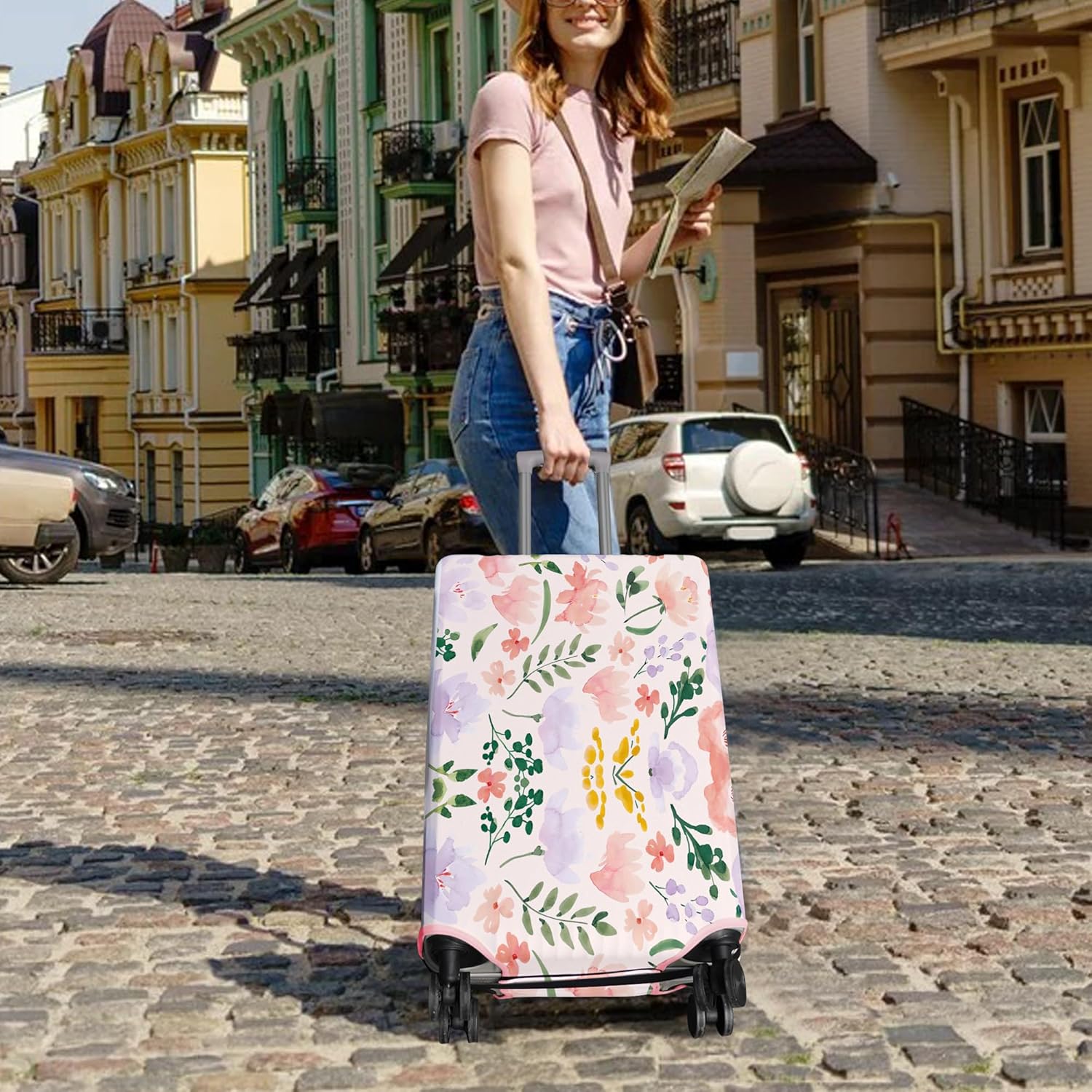 Travel Luggage Cover Suitcase Protector Fits 18-32 Inch Wheel Covers PatternedTravel Related Items Flower Luggage Protector Elastic XL