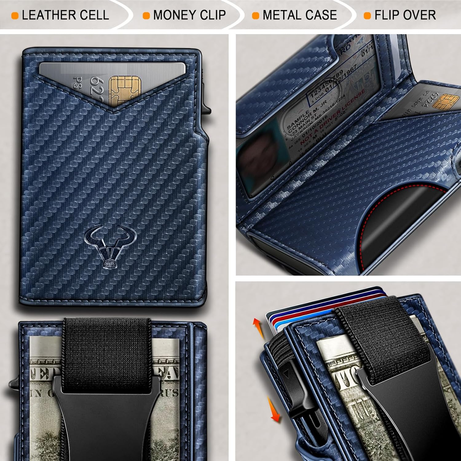 BULLIANT Men Wallet Gift Boxed,Slim Front Pocket Wallet Money Clip Card Holder 3.8"x2.7",Pop-up Access