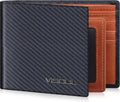 VISOUL Mens Bifold Wallet with 2 ID Windows Carbon Fiber Leather, RFID Blocking Wallet with 2 Money Compartments, Stylish Two-tone Back Pocket Wallet for Men (Black+Orange)