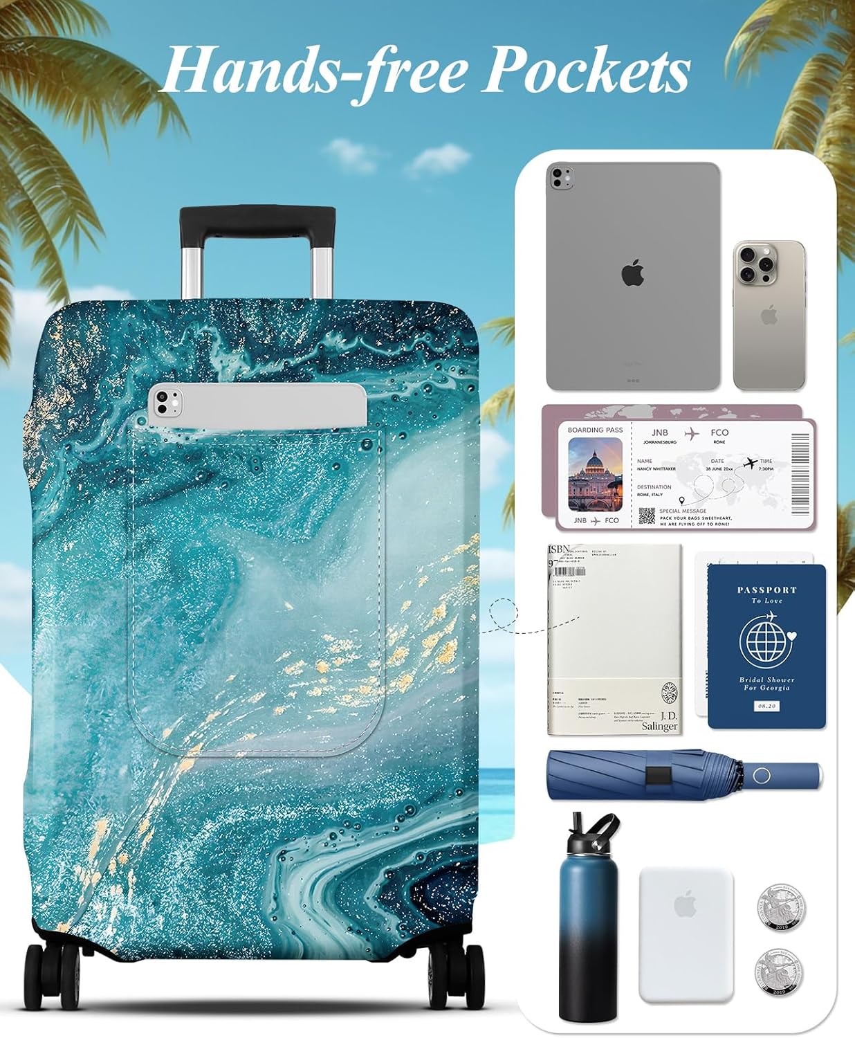 Slohif Luggage Cover for Suitcase Tsa Approved Protector - Luggage Sleeve Large Suit Case Cover Travel Stretch Baggage Case Protective Washable Fit 30-32 Inch Sea Wave XL