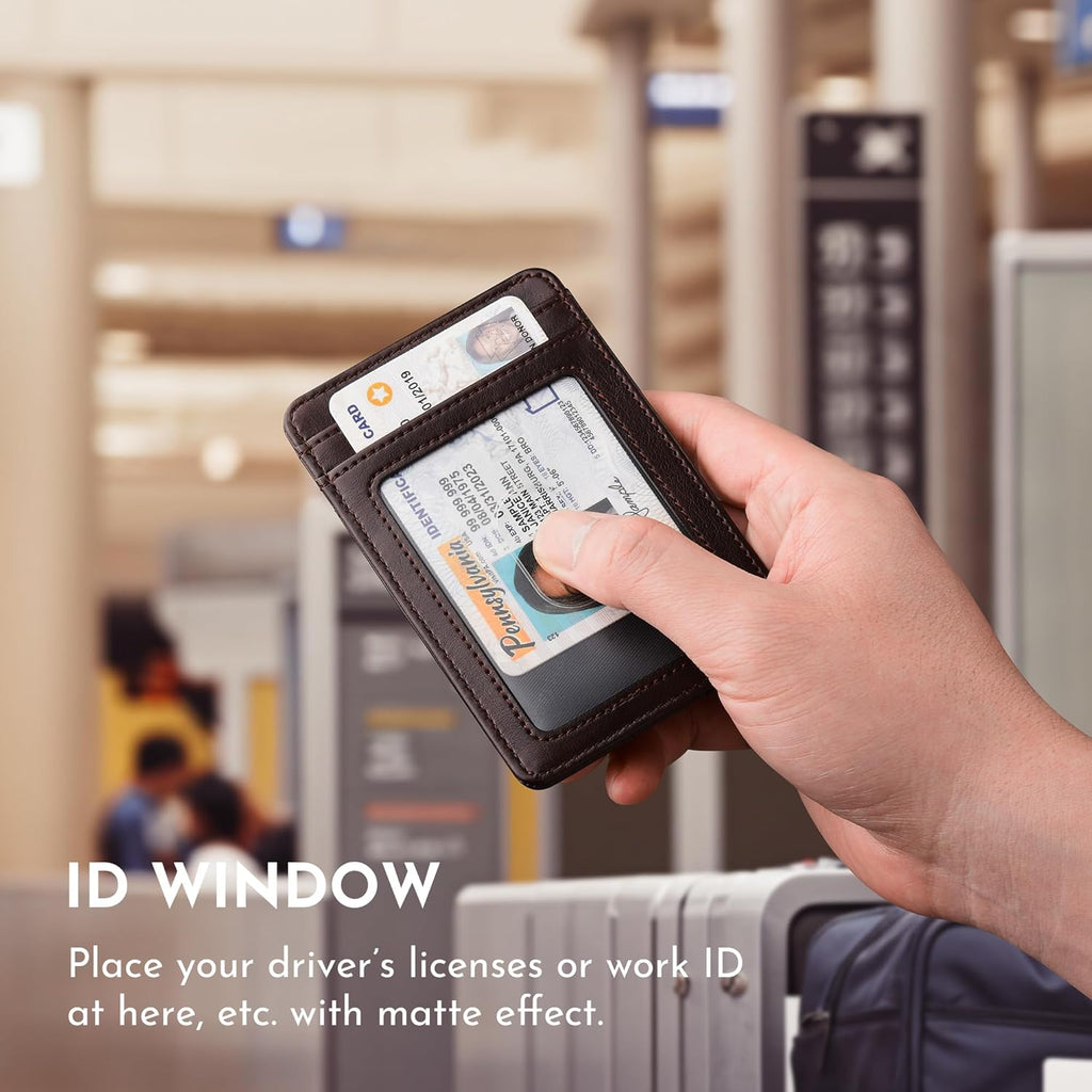 Buffway Mens Slim Wallet, Minimalist Thin Front Pocket Leather Credit Card Holder with RFID Blocking for Work Travel