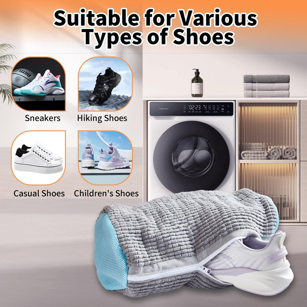Shoe Washing Machine Bag, 2Pcs Reusable Shoe Cleaning Bag for Washing Machine, Shoe Laundry Bag for Washer, Cleaner bag for Sneakers Tennis Shoes (Grey 2pcs)