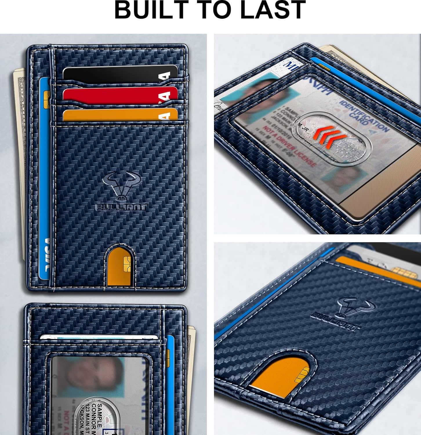 BULLIANT Slim Wallet, Skinny Minimal Thin Front Pocket Wallet Card Holder For Men 7Cards 3.15"x4.5",Gift-Boxed
