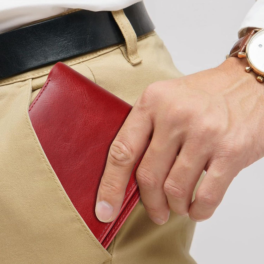 VISOUL Leather Mens Bifold RFID Blocking Wallet with 2 ID Windows, Leather Wallet for Men (Leather, Burgundy)