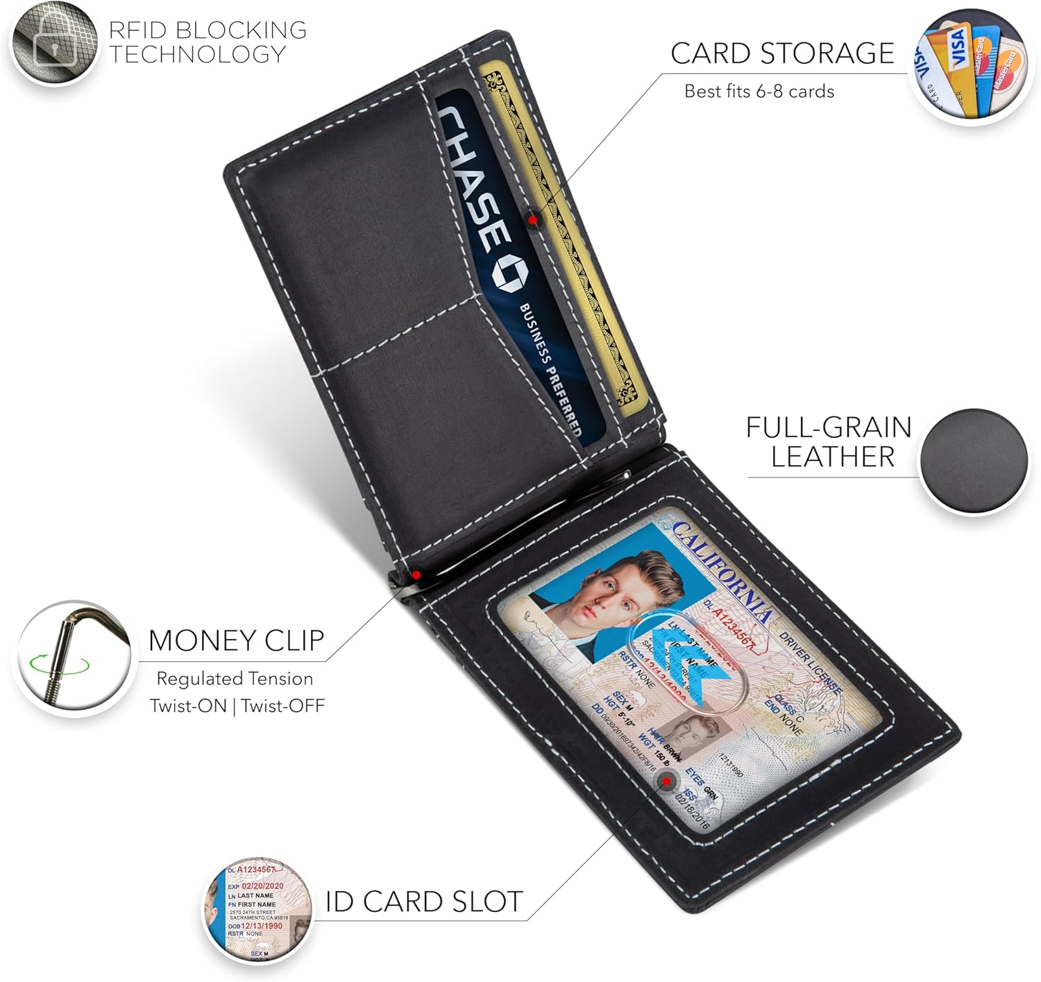 SERMAN BRANDS RFID Blocking Wallet Slim Bifold - Genuine Leather Minimalist Front Pocket Wallets for Men with Money Clip Gift