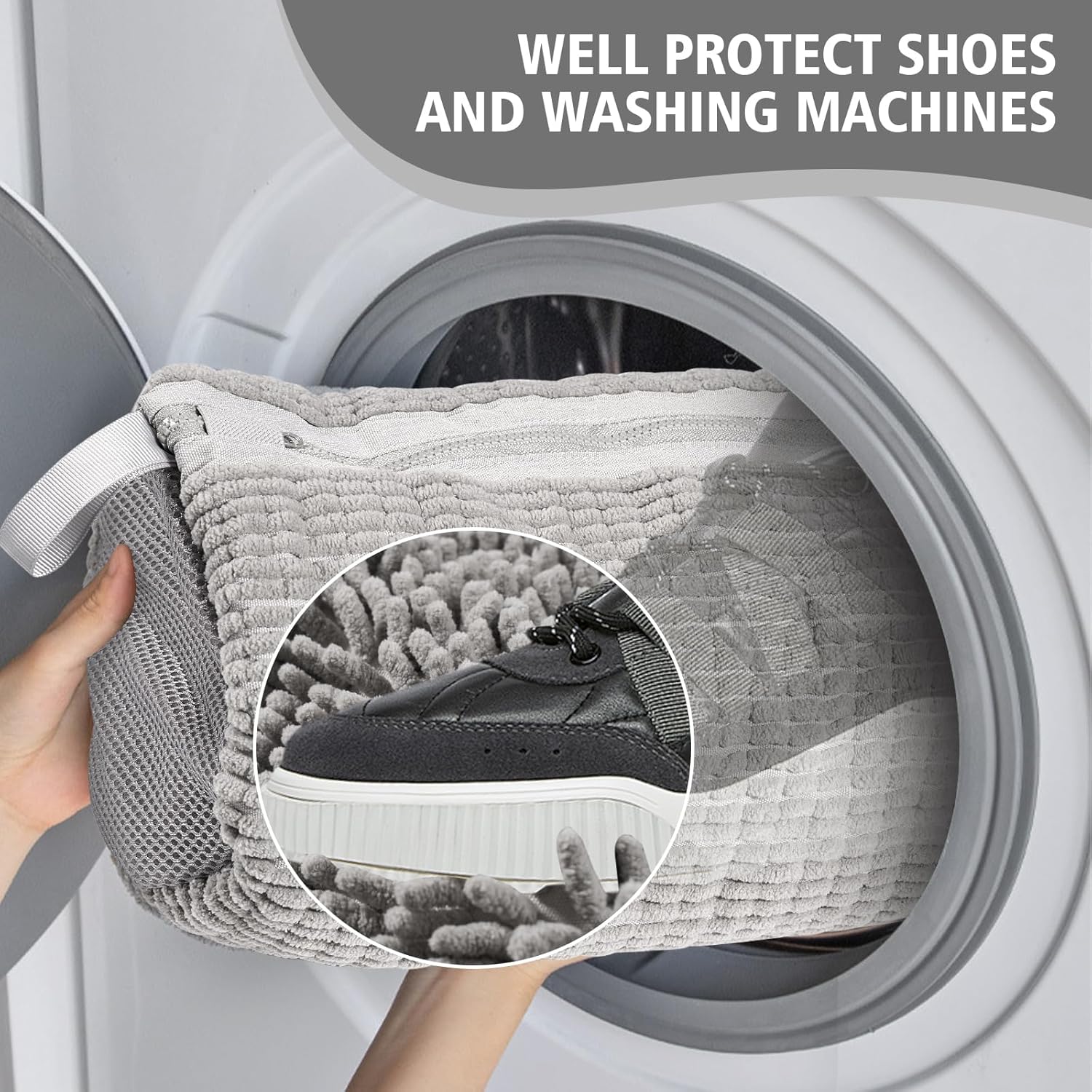HEAVYWOOD Shoes Bag for Washing Machine Reusable Shoe Cleaning Washing Machine Bag Sturdy Anti-Rust Zipper 15.7’’*7.8’’ Shoe Laundry Bag for Washer and Dryer for Sneakers (Gray, 2Packs)