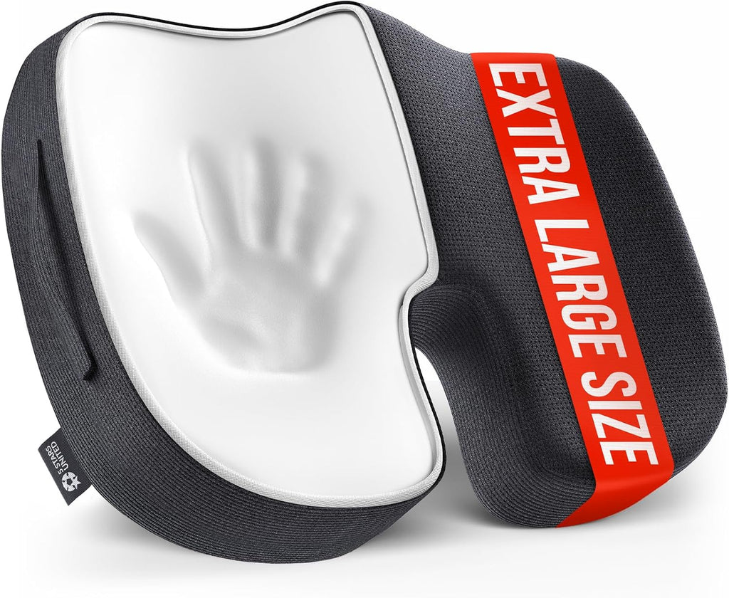 5 STARS UNITED Seat Cushion for Tailbone Pain Relief – Large Memory Foam Cushion for Coccyx, Hip, Sciatica & Post-Surgery Recovery – Wheelchair, Car, Desk, Gaming & Office Chairs, Black