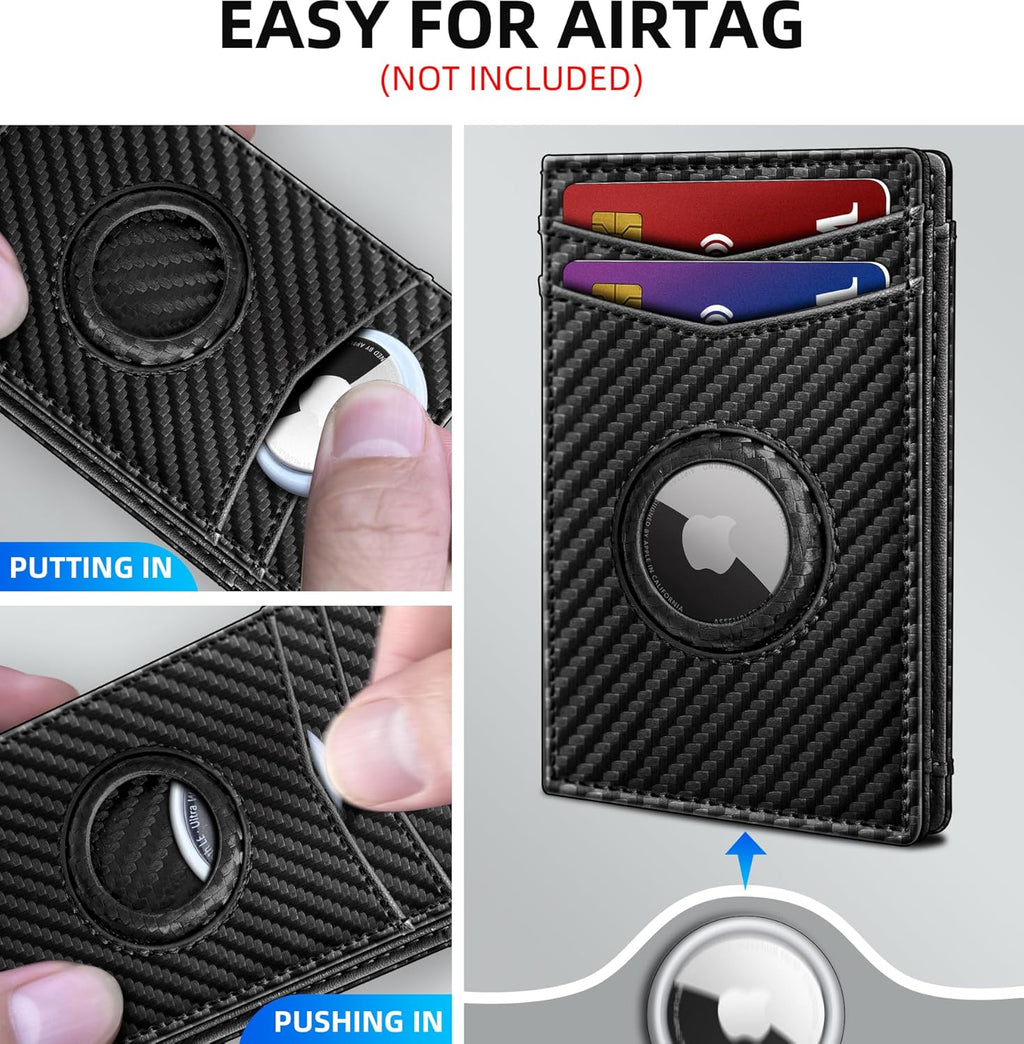 Airtag Wallet for Men- with Money Clip Gift Boxed, Magnetic Closure Slim Genuine Leather Front Pocket Wallet, 4.1"x 2.8", RFID Blocking