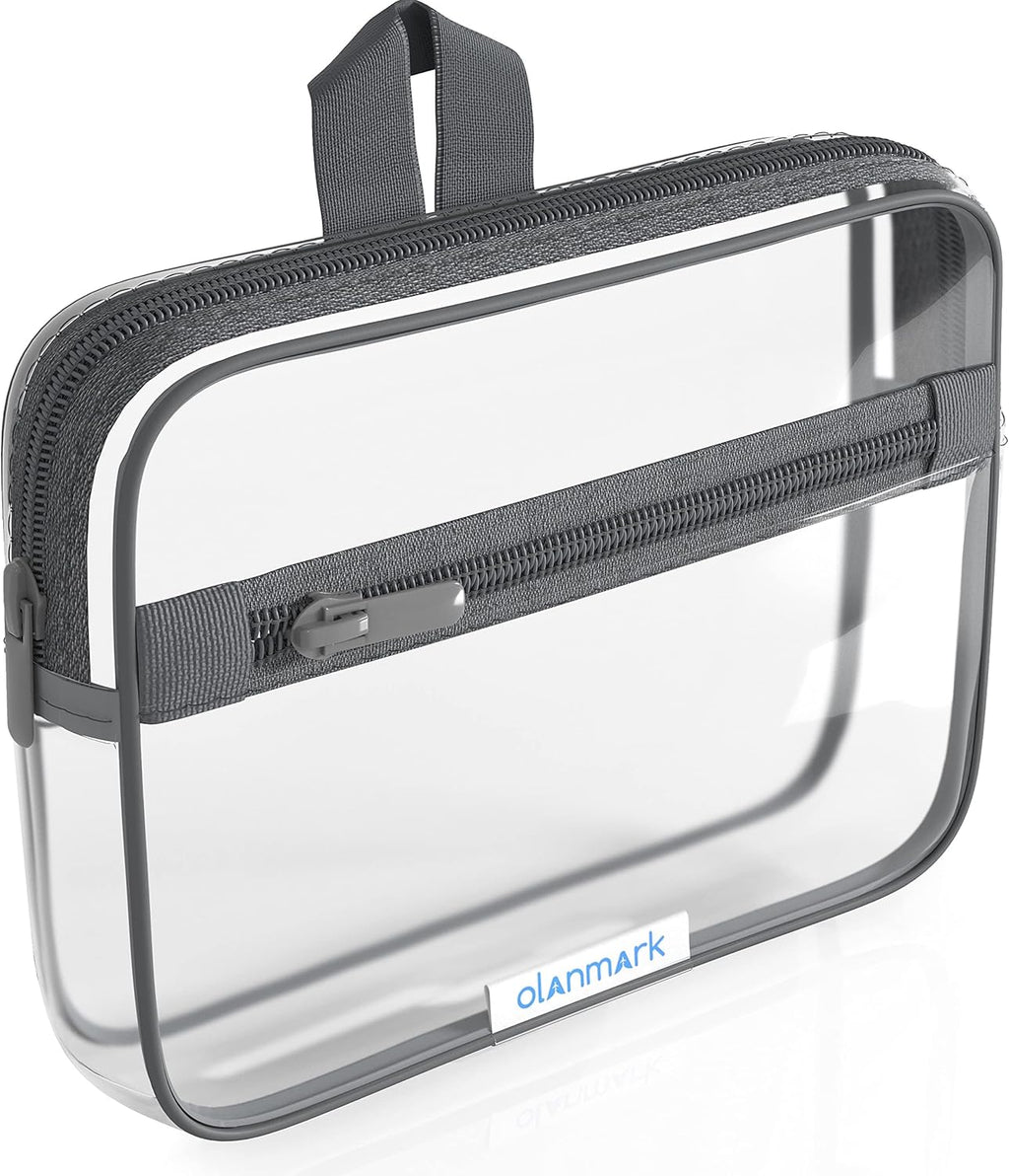 TSA Approved Toiletry Bag with Pocket - 311 Small Quart Size Cosmetic Case for Airport Liquids - Clear Makeup Pouch Transparent Plastic Zipper Organizer - PVC Travel Bags Grey