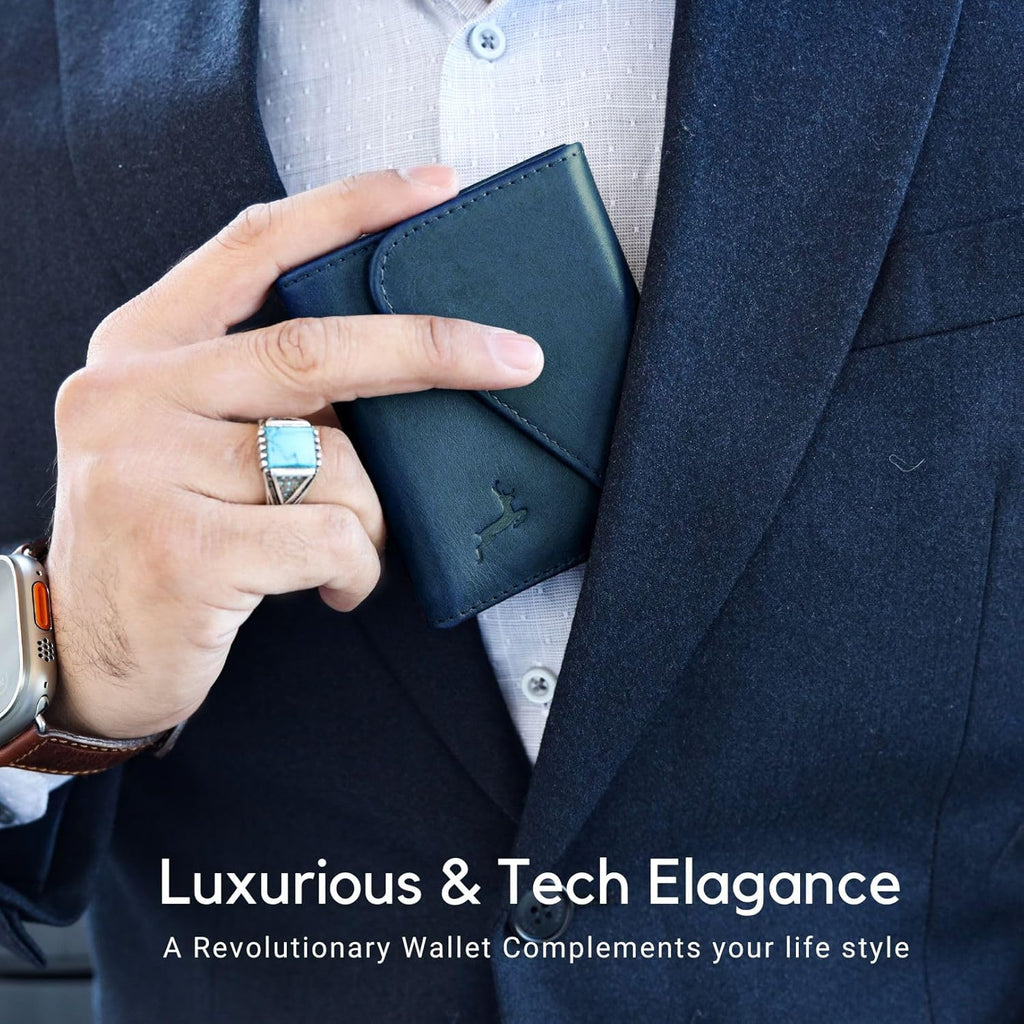 Leather RFID Wallet for Men, Slim Leather Mens Wallet, Handcraft Men's Wallets, Card Cases & Money Organizers, Magnetic Closure Sleek RFID Blocking Thin Mens Wallets with 9-12 Card Slots & Gift Box