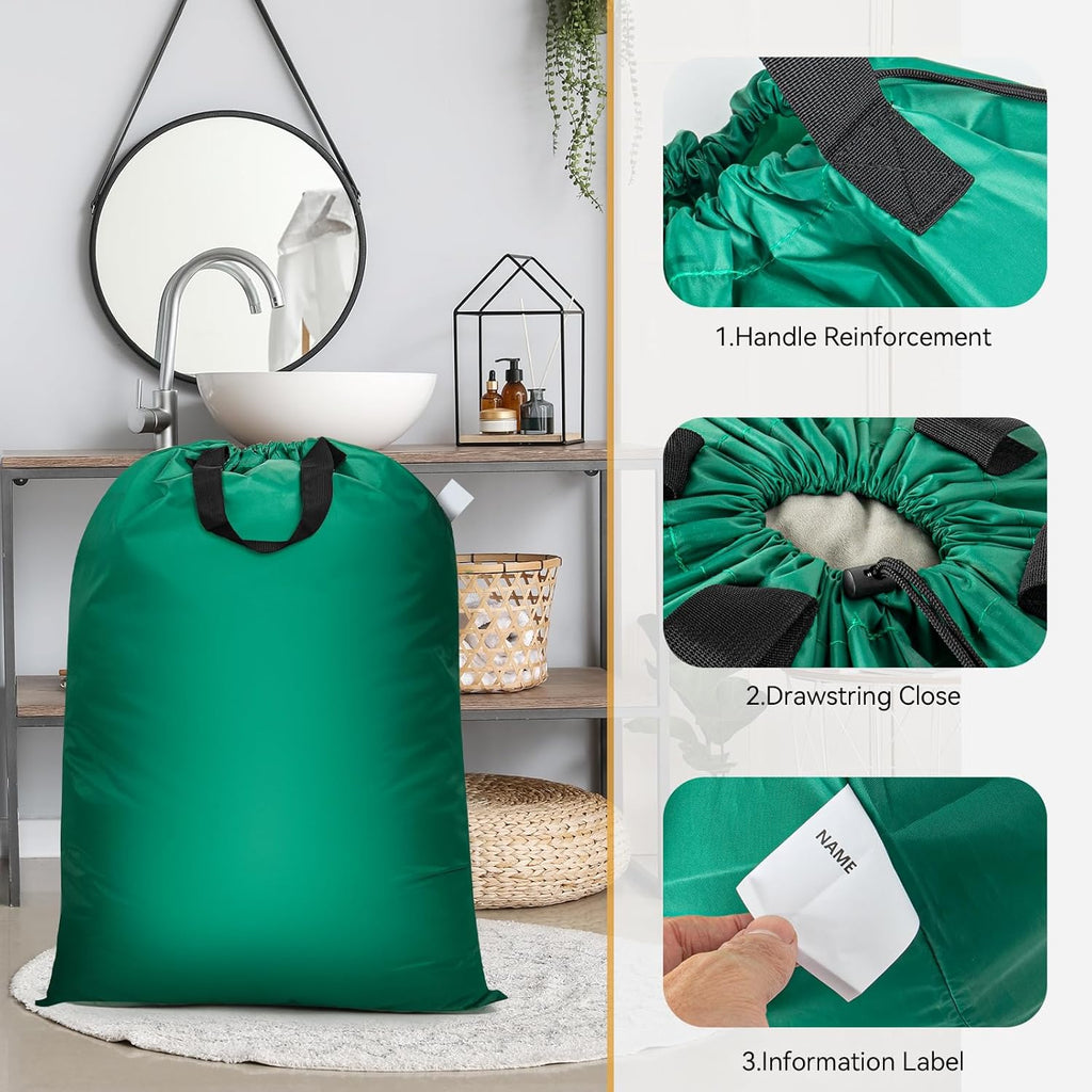Extra Large Laundry Bag With Handles, Heavy Duty, Travel Laundry Bag for Dirty Clothes, 28" x 40" (Green)