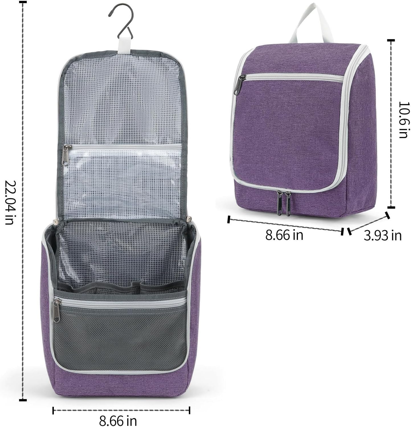 Della Gao Hanging Toiletry Bag for Women, Travel Toiletry Bags Makeup Bag Organizer, Water-resistant Cosmetic Bag for Essentials Accessories (Purple)